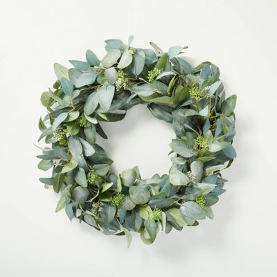 24 Faux Mixed Eucalyptus Wreath - Hearth & Hand with Magnolia: Indoor/Outdoor, Unlit, Wall Decor