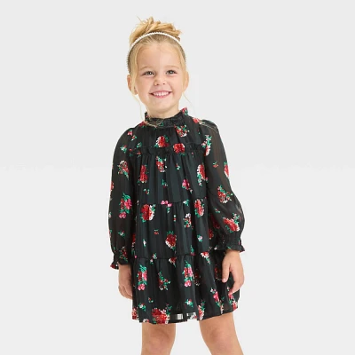 Toddler Girls Long Sleeve Floral Printed Dress