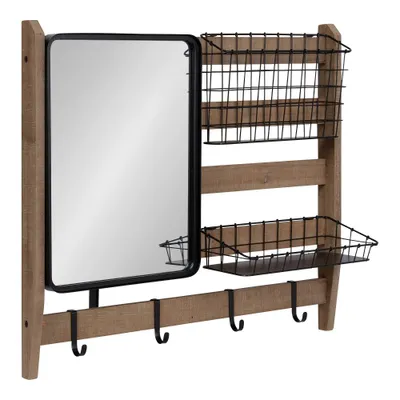 Kate & Laurel All Things Decor 28x8x24 Tanner Wall Organizer with Mirror and Hooks