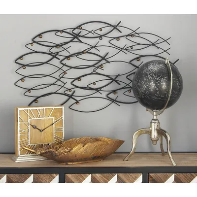 Metal Fish Indoor Outdoor Wall Decor Dark Gray - Olivia & May: 19 Iron Nautical Sculpture, Vertical Display