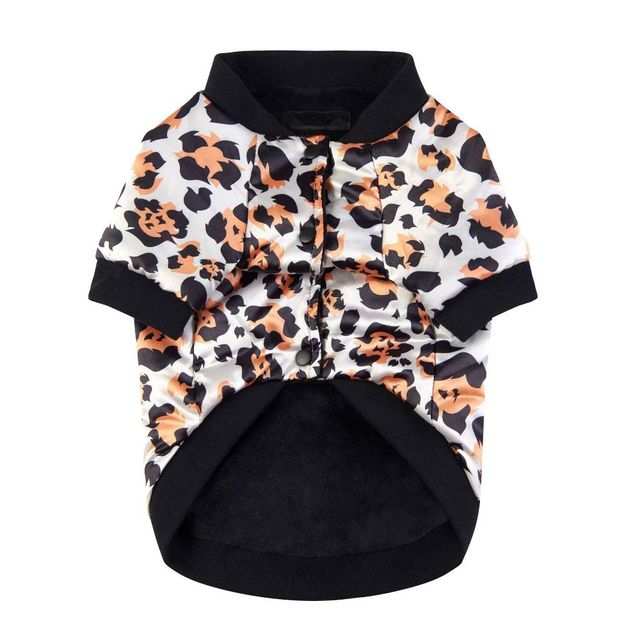 Leopard-print satin varsity jacket