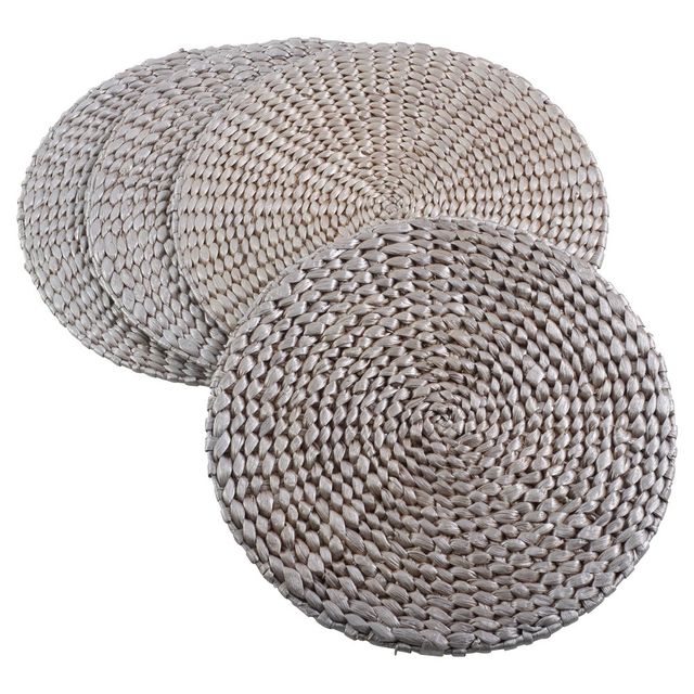 4pk 15 Hyacinth Hand Woven Round Placemat Silver- Saro Lifestyle