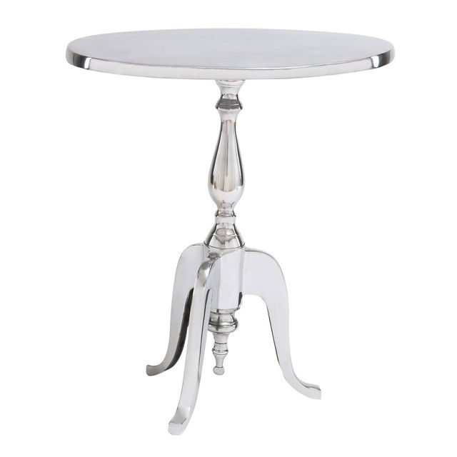 Traditional Aluminum Oval Accent Table Silver - Olivia & May: Compact, Indoor, Pedestal Design, 22 High