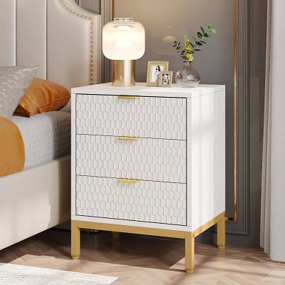 LITTLE TREE 3 Drawer Modern Nightstand with Storage Drawers White