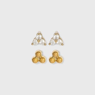14K Gold Plated Cubic Zirconia Ball Cluster Stud Earring Set - A New Day