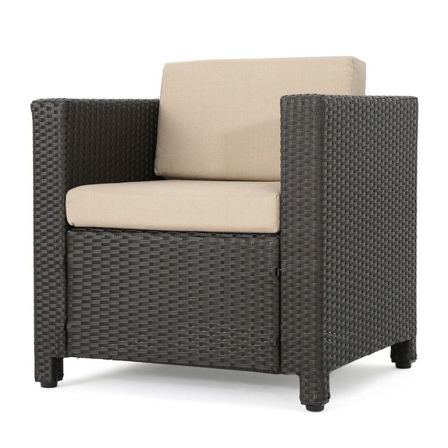 Puerta Wicker Club Chair - Dark Brown/Beige - Christopher Knight Home