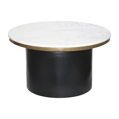 Sagebrook Home 17 Iron and Marble Round Cylinder Coffee Table Black