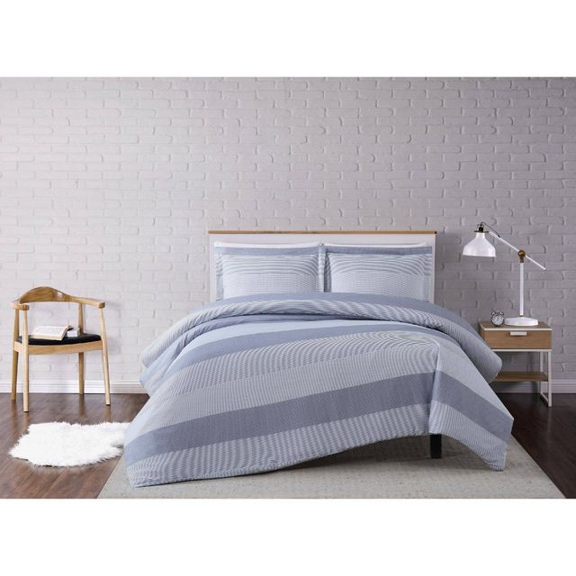 3pc Multi Stripe Duvet Cover Set Gray