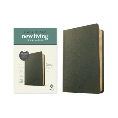 NLT Thinline Reference Bible, Filament Enabled (Genuine Leather, Olive Green, Red Letter) - (Leather Bound)