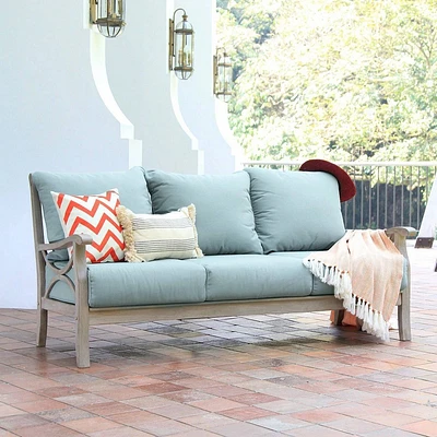 Abbington Teak Patio Sofa with Cushion - Blue Spruce - Cambridge Casual