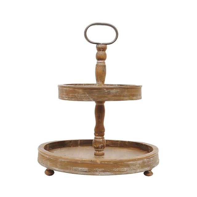 Round Wood 2-Tier Tray - Storied Home