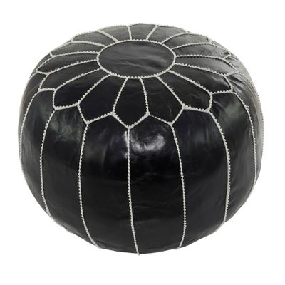 Olivia & May Bohemian Moroccans Leather Pouf : Round Unupholstered Ottoman, No Assembly Required