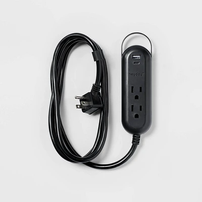 6 2-Outlet Indoor Extension Cord with USB and USB-C Ports - heyday: Flat Plug, 16 AWG