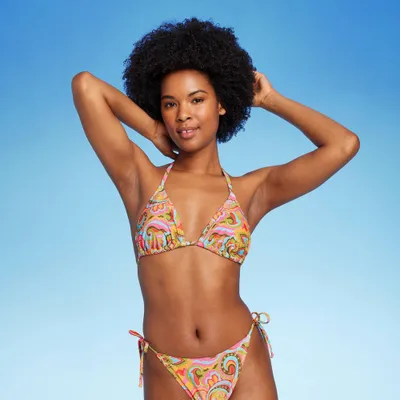 WomensPaisley Print Triangle Bikini Top - Wild Fable Multi XXS: Fit