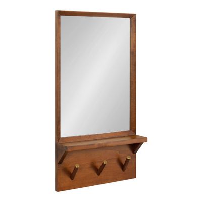 16 x 30 Hinter Framed Wall Mirror with Pegs Walnut Brown - Kate & Laurel All Things Decor: Modern Style, No Assembly Required