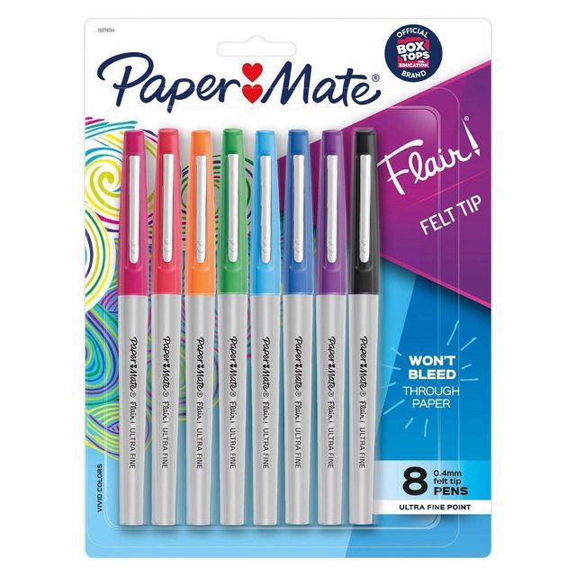 Paper Mate Flair 8pk Felt Pens 0.4mm Ultra Fine Tip Multicolored