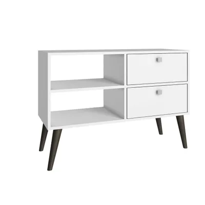 Manhattan Comfort Dalarna TV Stand for TVs up to 32 White: Modern Media Console with Open Shelves, Fixed Shelf, Particle Board Construction