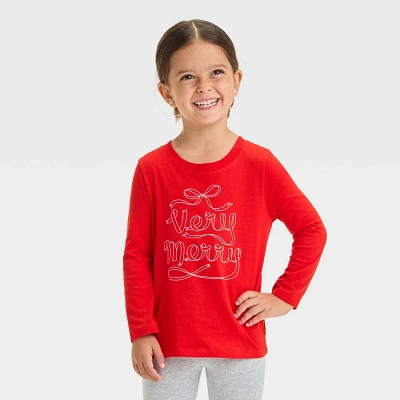 Toddler Girls Christmas Very Merry Long Sleeve Graphic T-Shirt