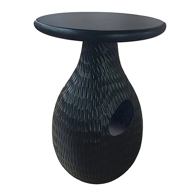 The Urban Port 14 Side End Table Artisan Handcrafted Mango Wood Embossed Teardrop Shaped Base Black