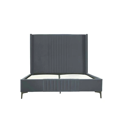 Manhattan Comfort Queen Promenade Velvet Upholstered Bed Gray: Mid-Century Modern, No Box Spring Needed