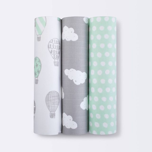 Swaddle Blankets In the Clouds 3pk - Cloud Island Joyful Mint