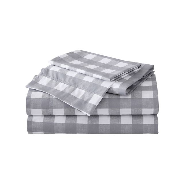 Queen Printed Pattern Percale Cotton Sheet Set Lakehouse Plaid - Eddie Bauer