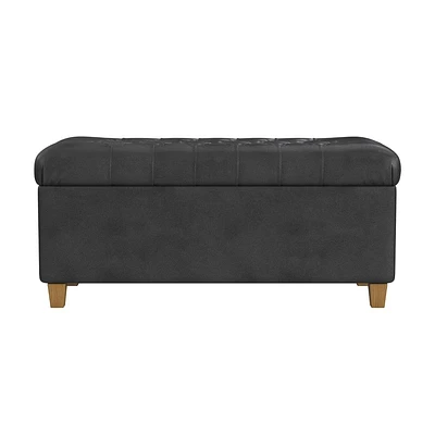 Ainsley Button Tufted Storage Bench Faux Leather Black - HomePop