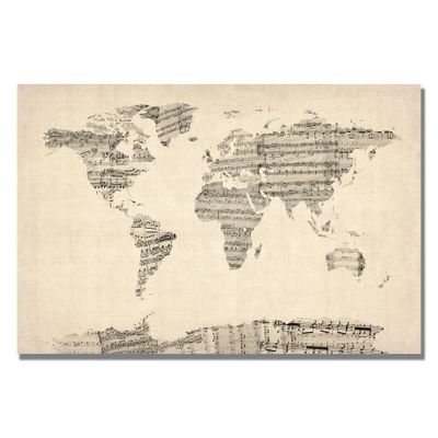 22 x 32 Old Sheet Music World Map by Michael Tompsett - Trademark Fine Art: Gallery Wrapped Canvas Art