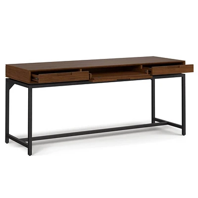 WyndenHall Devlin Mid-Century Solid Wood Writing Desk with Drawers Walnut Veneer