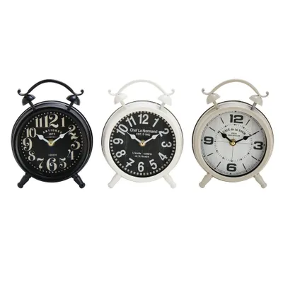 Set of 3 Round Metal Clocks Black/White/Gray - Olivia & May: Silent, Vintage Style, Chef Le Normand