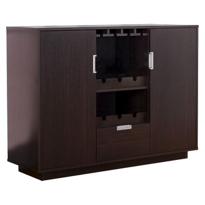 24/7 Shop At Home Roslyn Modern Multi-Storage Buffet Espresso: Wine Rack, Stemware Holder, China Cabinet