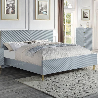 Acme Furniture Queen Gaines Bed Gray High Gloss Finish