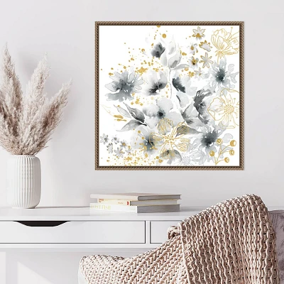 Amanti Art Watercolor Gray and Goldenrod Floral by Tre Sorelle Studios Framed Canvas