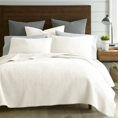 The Industrial Shop 2pc Twin Solid Quilt and Sham Bedding Set Cream: Rustic Percale Cotton, Lightweight