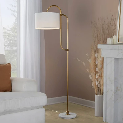 LumiSource Leslie 63 Glam/Art Deco Metal Floor Lamp White Marble and Gold Metal with White Linen Shade