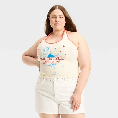 Womens Star Spangled Bombshell Halter Graphic Tank Top