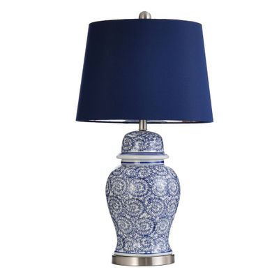 Blue Ivy Swirl Table Lamp with Blue Hardback Fabric Shade - StyleCraft