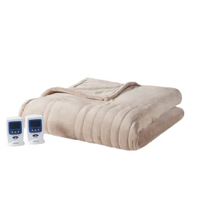 King Microplush Electric Blanket with Wifi Technology Taupe - Beautyrest: Machine Washable, Plush Polyester, No Fill