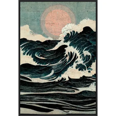 23 x 33 Wild Waves by Treechild Framed Canvas Wall Art Print - Amanti Art: Modern Style, Watercolor Lithograph, Polystyrene Frame