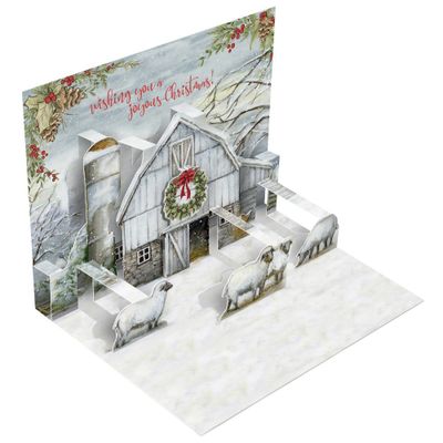 LANG 8ct Wishing You a Joyous Christmas Pop-Up Boxed Holiday Greeting Card Pack: Susan Winget Art, Linen-Embossed