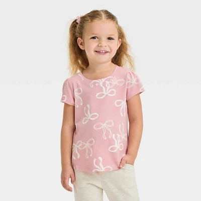 Toddler Girl Bow Printed Short Sleeve T-Shirt