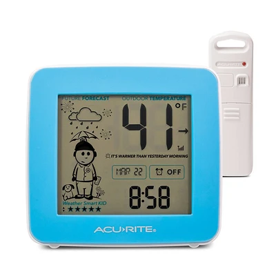 AcuRite What-To-Wear Weather Forecaster: Blue Weather Station with Outdoor Temperature & Weather Trend Icon