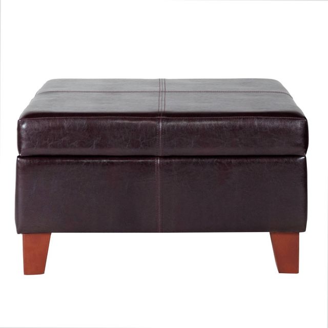 Luxury Large Square Storage Ottoman with Lid - HomePop: Faux Leather