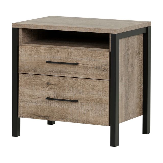 Munich 2 - Drawer Nightstand - Weathered Oak and Matte Black - South Shore