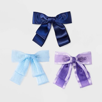 Womens Double Bow Hair Clip Set 3pc