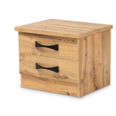 Baxton Studio Colburn Wood 2 Drawer Nightstand Oak Brown: Rectangle Shape, Spot Clean, Wood Frame & Surface