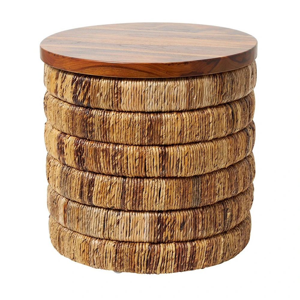 Olivia & May Seagrass Handmade Linear Wrapped Accent Table: Teak Wood, No Assembly Required