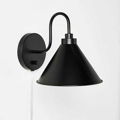 Curved Neck Wall Sconce with Metal Shade Black - Threshold designed with Studio McGee: Modern Plug-In, ETL Listed, Cone-Shape