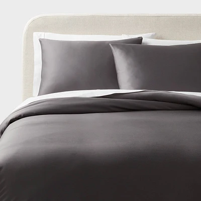 Full/Queen TENCEL Duvet Cover and Sham Set Dark Gray - Threshold: Cooling Lyocell, OEKO-TEX Certified, Zip Closure