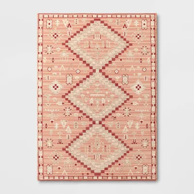 7x10 Tapestry Rectangular Woven Outdoor Area Rug Red/Pink - Threshold